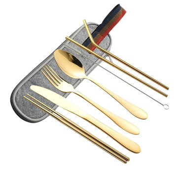 8Pcs/Set Portable 304 Steel Tableware Dinnerware Travel Camp Cutlery Kit