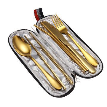 8Pcs/Set Portable 304 Steel Tableware Dinnerware Travel Camp Cutlery Kit