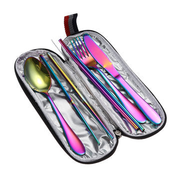 8Pcs/Set Portable 304 Steel Tableware Dinnerware Travel Camp Cutlery Kit
