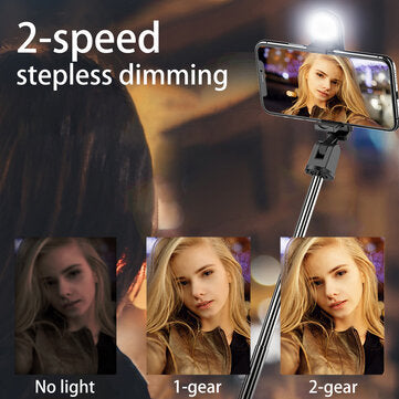 K10S Extendable bluetooth Tripod Selfie Stick With 2-Gear Stepless Dimming Light LED Fill Light for Mobile Phone