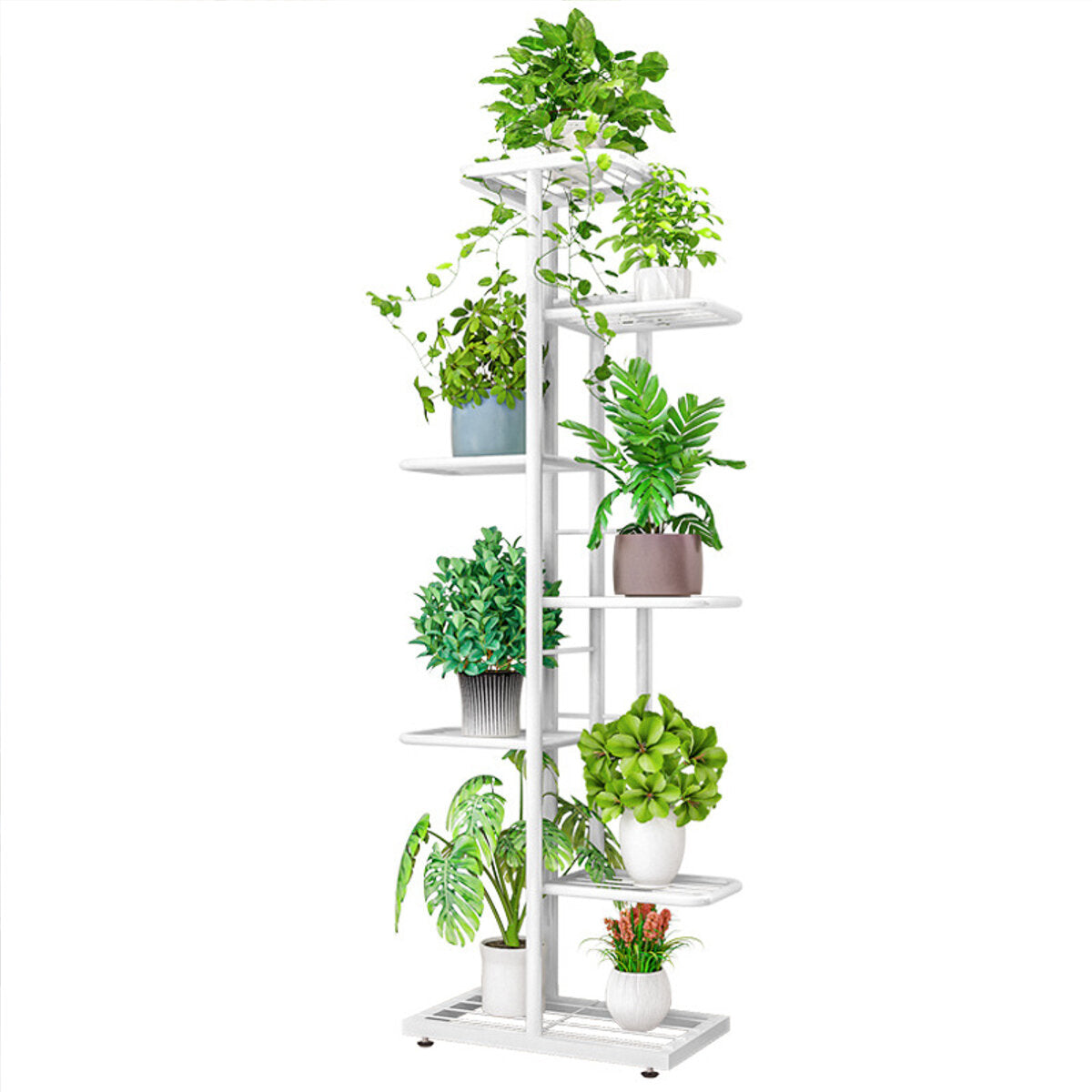7-TierBlack/White Metal Plant Stand Outdoor Indoor Flower Pot Display Rack Ladder Shelf for Garden - White
