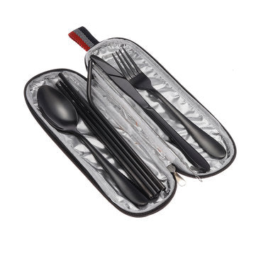 8Pcs/Set Portable 304 Steel Tableware Dinnerware Travel Camp Cutlery Kit