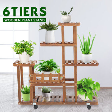 6 Tier Wooden Plant Flower Pot Stand Display Shelf Garden Indoor Outdoor Patio