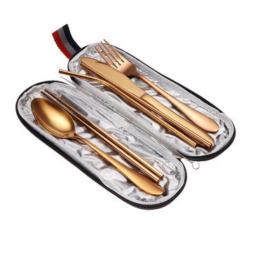 8Pcs/Set Portable 304 Steel Tableware Dinnerware Travel Camp Cutlery Kit