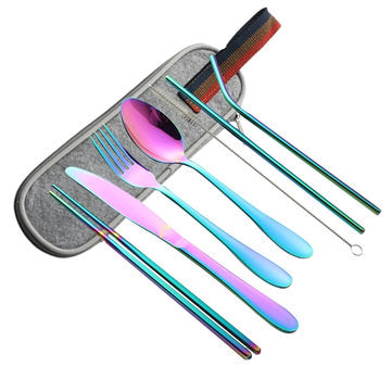 8Pcs/Set Portable 304 Steel Tableware Dinnerware Travel Camp Cutlery Kit