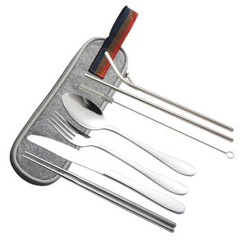 8Pcs/Set Portable 304 Steel Tableware Dinnerware Travel Camp Cutlery Kit