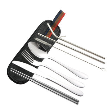 8Pcs/Set Portable 304 Steel Tableware Dinnerware Travel Camp Cutlery Kit