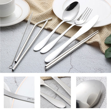 8Pcs/Set Portable 304 Steel Tableware Dinnerware Travel Camp Cutlery Kit