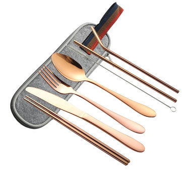 8Pcs/Set Portable 304 Steel Tableware Dinnerware Travel Camp Cutlery Kit