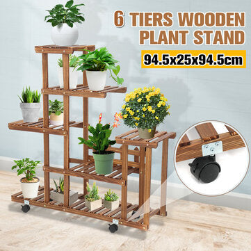 6 Tier Wooden Plant Flower Pot Stand Display Shelf Garden Indoor Outdoor Patio