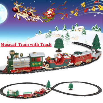 Christmas Musical Light Train Trees Box Set Carriage Kid Gift Toy Ornament Decor