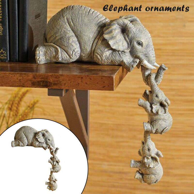 3Pcs/set Elephant Mother Child Figurine Home Tabletop Animal Statue Decor Gift