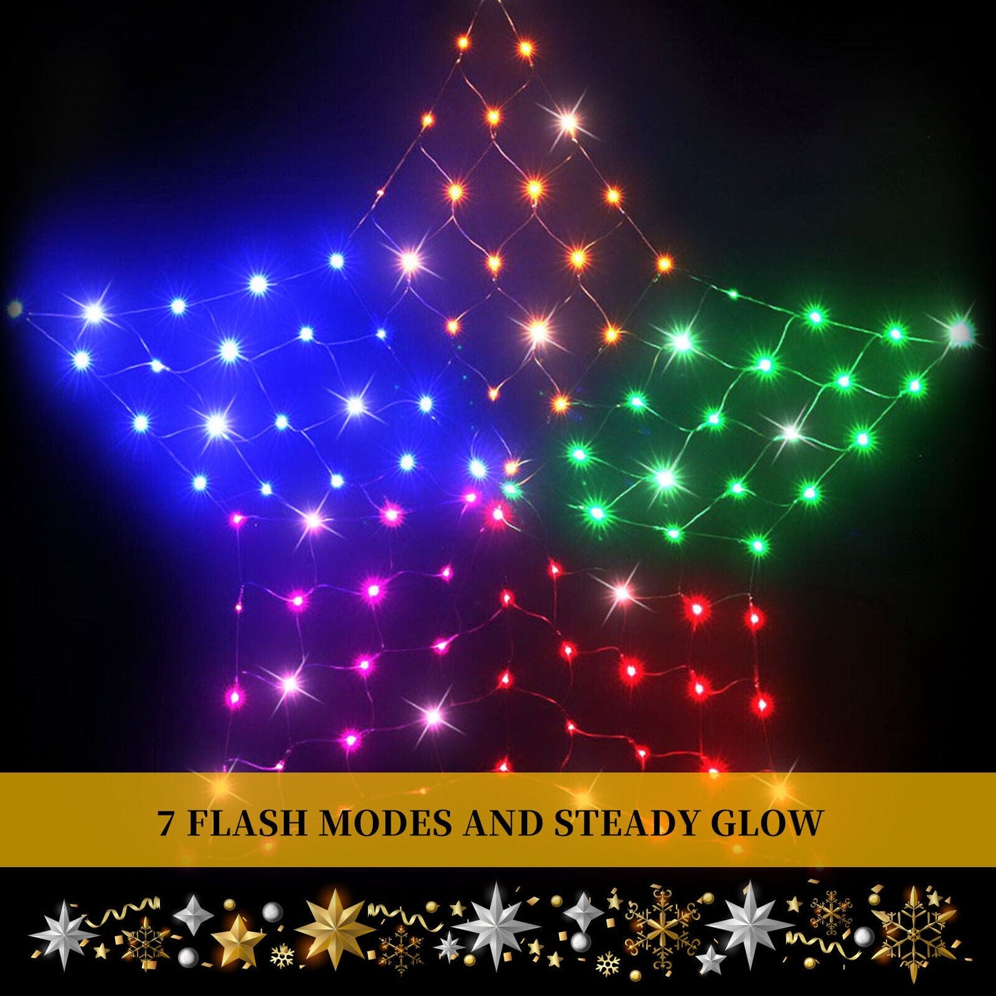 Christmas Lights 150 LED Solar Star Net Rope Multi Colour Xmas Decor