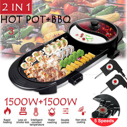 2 in 1 Hotpot Oven Smokeless Barbecue Pan Grill Machine Hot Pot BBQ