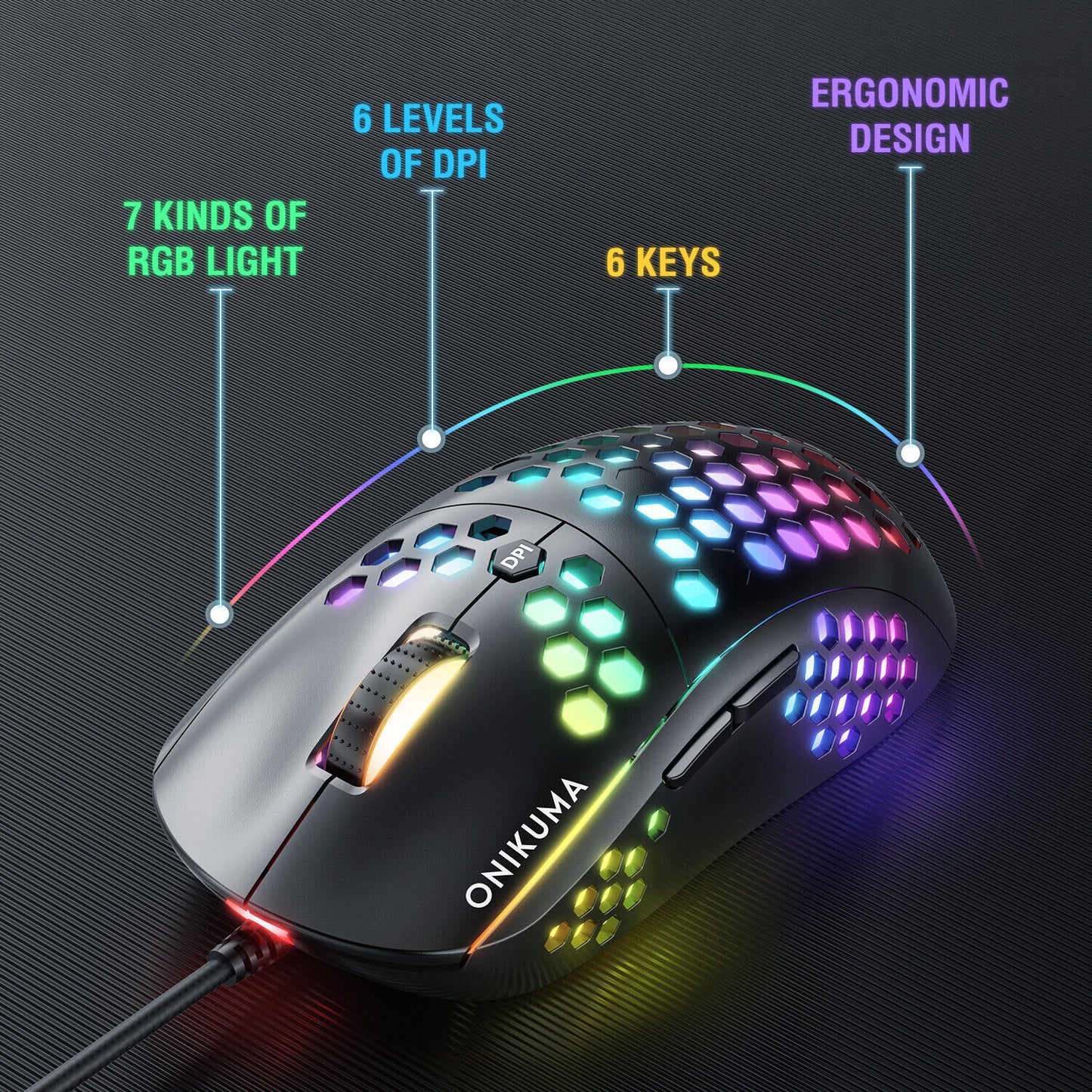 CW903 RGB Six-Speed Adjustable honeycomb Non-Slip Wired Gaming Mouse