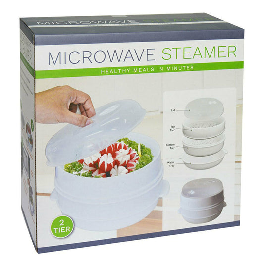 2 Tier Microwave Steamer for Food/Vegetables Cookware Kitchen Tool Pot w/ Lid
