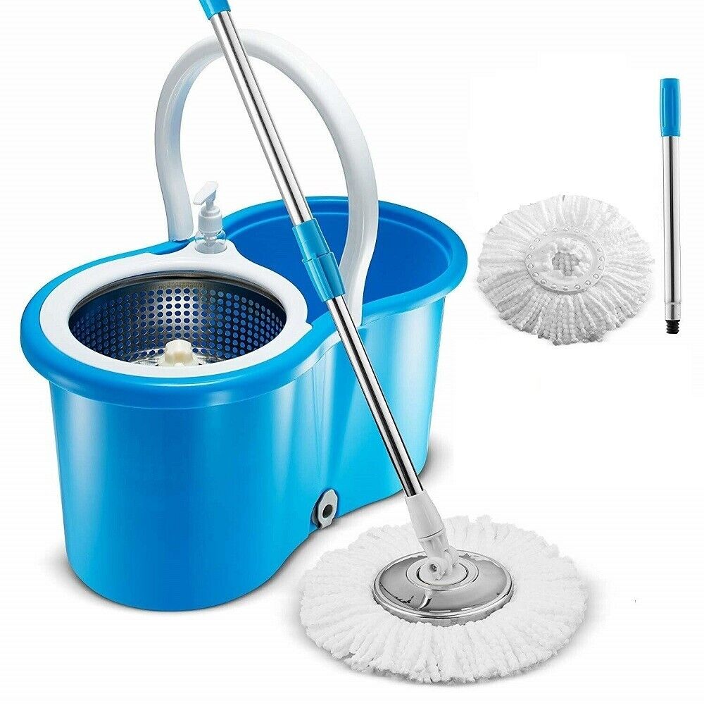 Easy Clean 360° Spinning Mop Stainless Steel Bucket 2 Free Spin Mop Heads Wheel