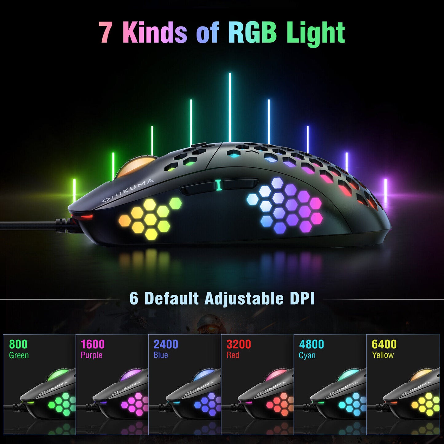 CW903 RGB Six-Speed Adjustable honeycomb Non-Slip Wired Gaming Mouse