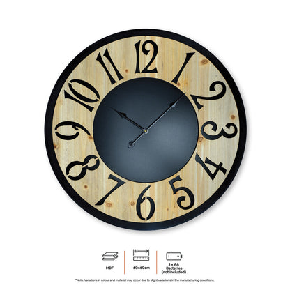 Home Master® Wall Clock Wood & Metal Look Stylish Design Large Numbers 60cm