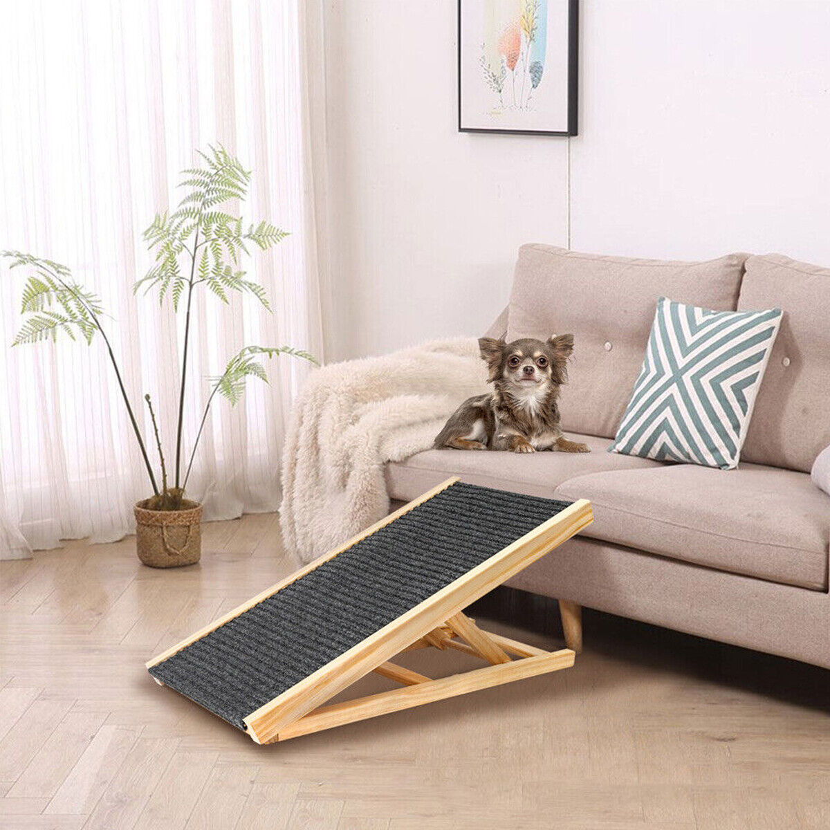 Foldable Dog Pet Ramp Adjustable Height Dogs Stairs for Bed Sofa Car 100cm