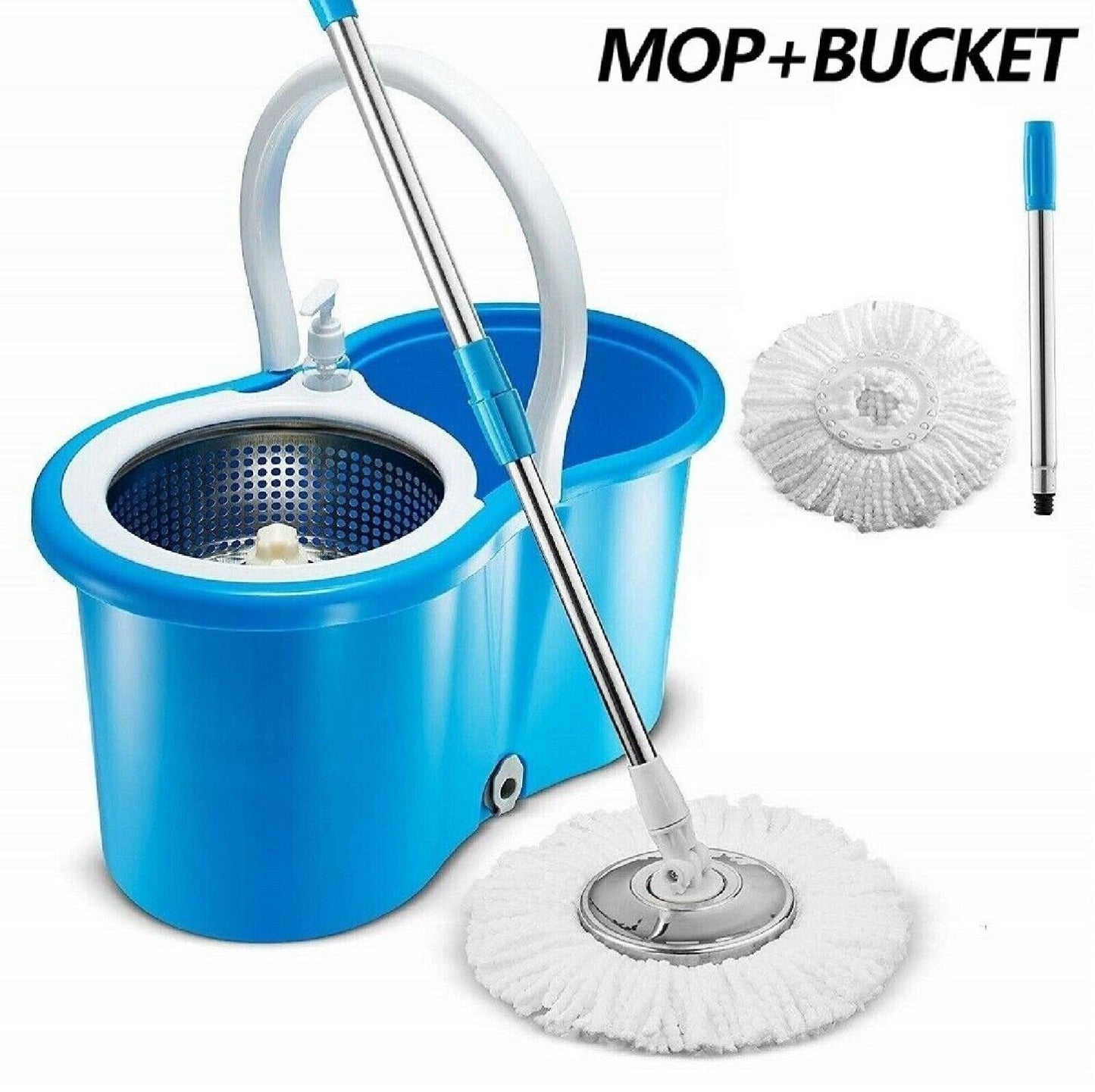 Easy Clean 360° Spinning Mop Stainless Steel Bucket 2 Free Spin Mop Heads Wheel