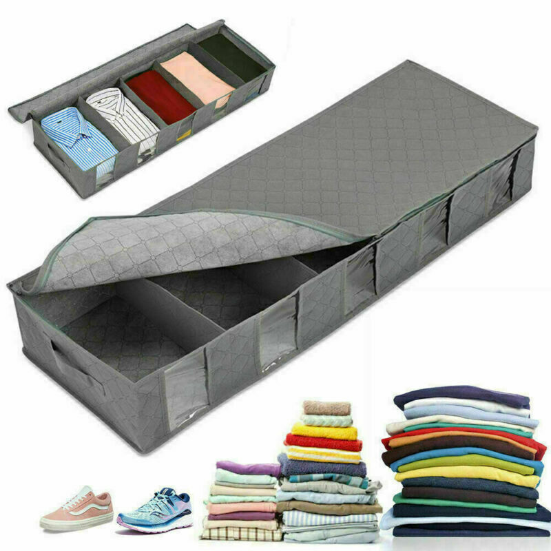 5 Compartments Clothes Shoes Under Bed Storage Organizer Box Bag Large Capacity