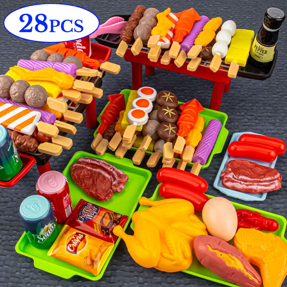 Set Kids BBQ Pretend Play Kitchen Food Toys Cooking Playset for Kids 28pcs AU