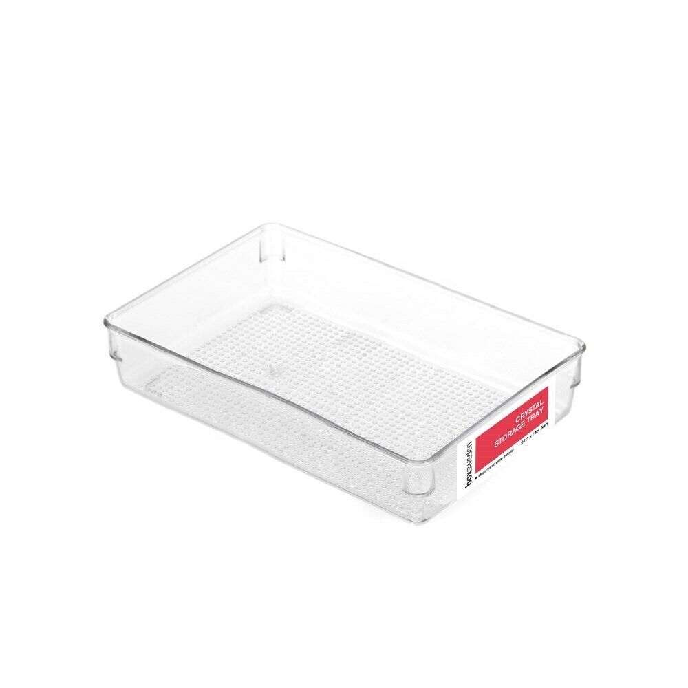 5x BoxSweden Crystal Plastic Storage Tray 24cm Medium Fridge/Pantry Container