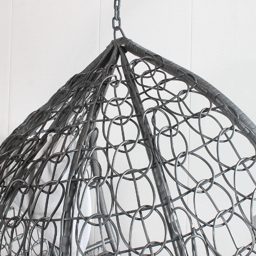 Hanging Egg Chair Rattan Pattern - Grey Basket & Black Cushion