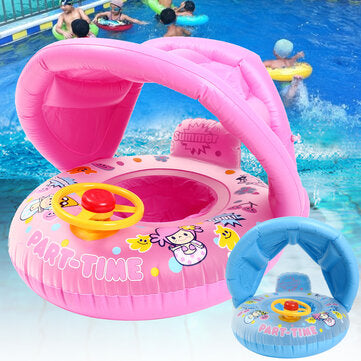 Inflatable Sunshade Baby Kids Water Float Seat Boat Swimming Ring Pool Fun