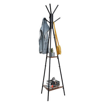 DouxLife® DL-CR01 Coat Rack Stand with 2 Shelves Vintage Hall Tree Free Standing Coat Rack Suitable for Clothes Hat Bag Arrangement
