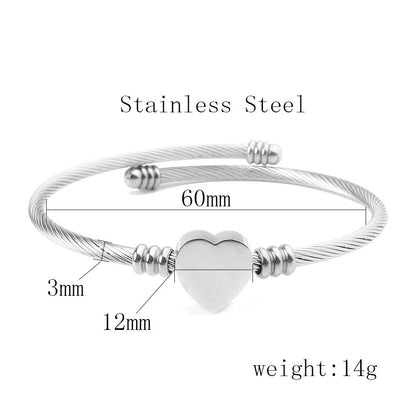 Stainless Steel Bangle 26 Letter Heart Bangle Charm Girls Lady Jewelry Birthday Party Banquet Gifts Fashion Bangle