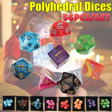 56Pcs/Set Polyhedral Dices For Dungeons Dragons Games D20 D12 D10 D8 D6 D4 Games + Pouch