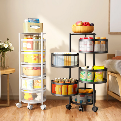 Kitchen Storage Cart Rotating Basket Vegetable Rack Multi-Layer Storage Shelves