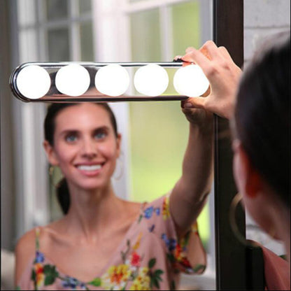 5 Bulb Hollywood Led Makeup Mirror Light 3-color Stepless Dimmable Dressing Vanity Table Bathroom Wall Lamp Battery Powered