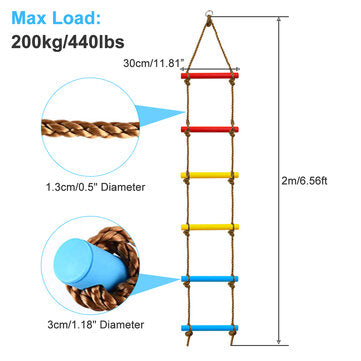 6-Rung Colorful Swing Ladder Children Climbing Rope Ladder Toys Outdoor Leisure Physical Fitness Training Climbing Ladder