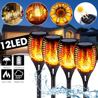 51CM 12LED Solar Flame Lawn Light Warm White Waterproof Outdoor Garden Fire Torch Lamp