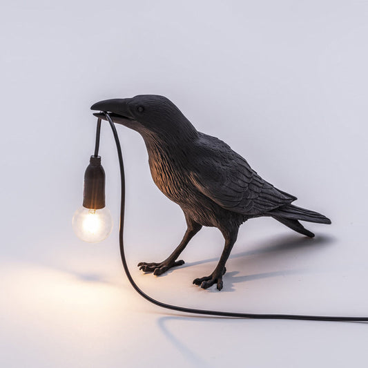 Black/White Bird Table Lamps Resin Crow Desk Lamp Bedroom Wall Sconce Light Fixtures