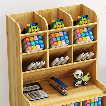 Pen Holder Wooden Pencil Storage Holder Study Home Office Case Rack Drawer