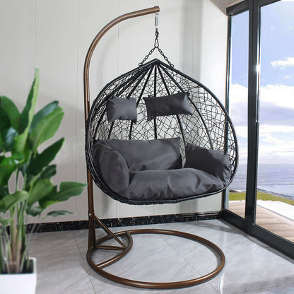 Hanging Egg Chair Double Seat -  Brown Basket & Grey Cushion