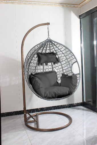 Hanging Egg Chair Rattan Pattern - Grey Basket & Black Cushion