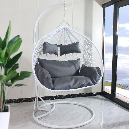 Hanging Egg Chair Double Seat -  White Basket & Grey Cushion