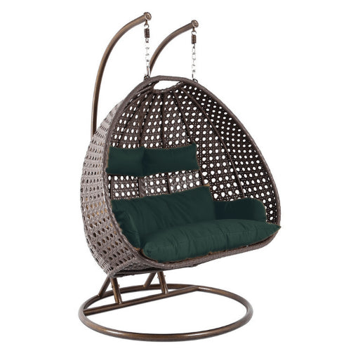 King size Hanging Egg Chair Double Seat - Brown Basket & Black Cushion