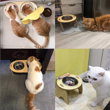 Double Elevated Pet Bowl Dog Cat Feeder Food 2 Kind of Materials Anti Slip Design Easy to Clean And Install Pet Supplies