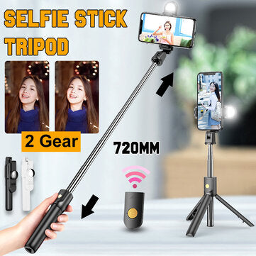 K10S Extendable bluetooth Tripod Selfie Stick With 2-Gear Stepless Dimming Light LED Fill Light for Mobile Phone