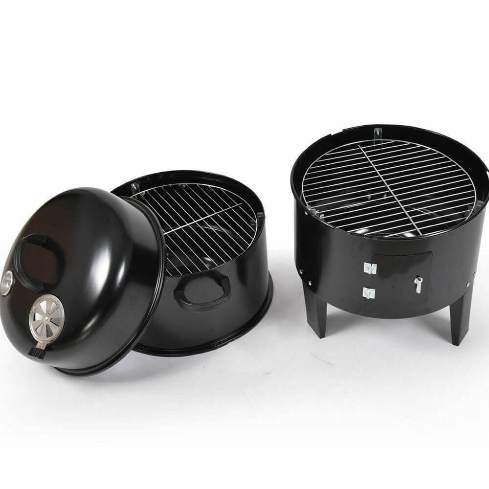 3 in 1 Charcoal Vertical Smoker BBQ Grill Roaster Portable Outdoor Steel Steamer