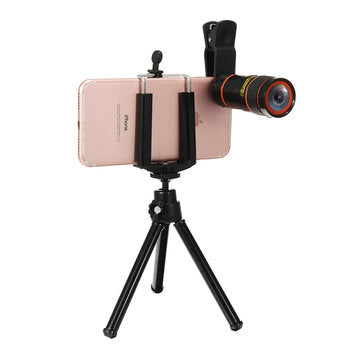 All in 1 Phone Camera Lens 8X Telescope Selfie Stick Tripod bluetooth Remote Kit
