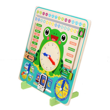 Kids Wooden Frog Clock Calendar Date Weather Board Learning Educational Toys