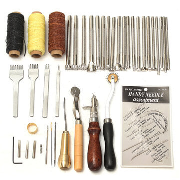 48 Pcs Leather Craft Tools Kit Hand Sewing Stitching Punch Carving Work Saddle