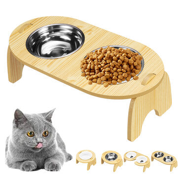 Double Elevated Pet Bowl Dog Cat Feeder Food 2 Kind of Materials Anti Slip Design Easy to Clean And Install Pet Supplies